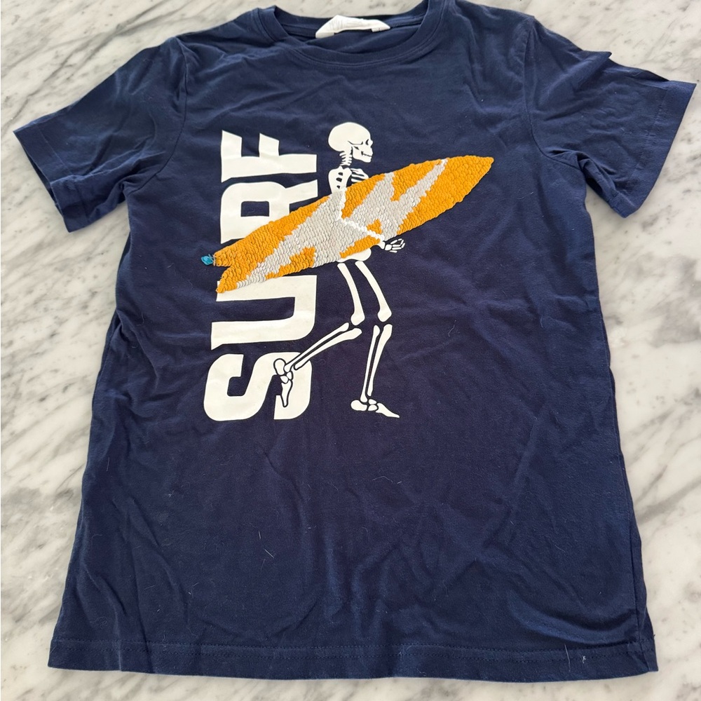 NWOT H&M Dark Blue Boys Tee Skeleton Surf Halloween 8-10